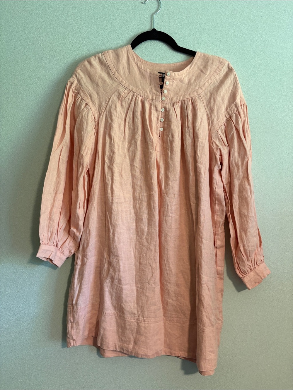 J. Crew Peach Pink Long-Sleeve Linen Tunic Dress